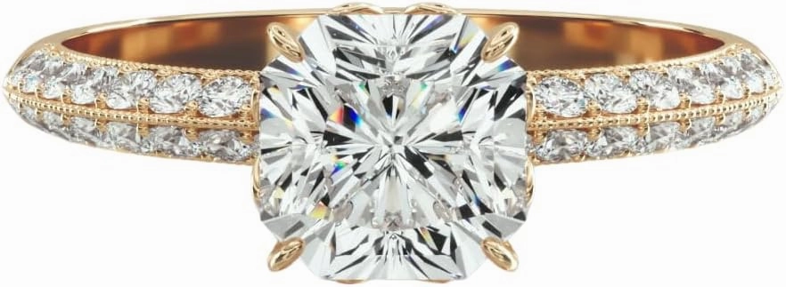 1-5ct IGI Certified Radiant & Round Cut VVS1-2 E-F colour Lab Grown Diamond Pavé Knife Edge Lotus Basket Engagement Ring For Women