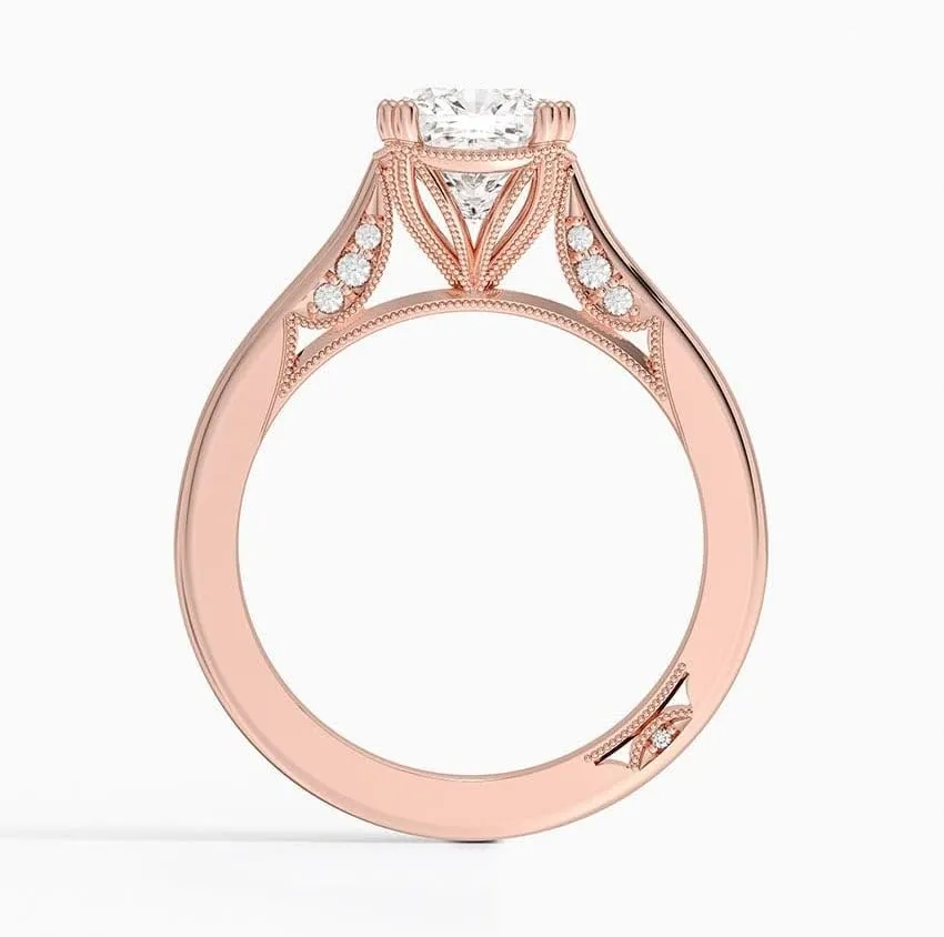 2 CT Cushion Cut Cathedral Crown Moissanite Engagement Ring, Handmade Wedding Ring, Milgrain Tacori Promise Ring, Christmas Gift For Her In 10K/14K/18K Solid Gold & 925 Sterling Silver