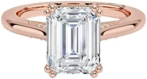 2 CT Emerald Cut Cathedral Crown Moissanite Engagement Ring, Handmade Wedding Ring, Milgrain Tacori Promise Ring, Christmas Gift For Her In 10K/14K/18K Solid Gold & 925 Sterling Silver