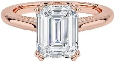 2 CT Emerald Cut Cathedral Crown Moissanite Engagement Ring, Handmade Wedding Ring, Milgrain Tacori Promise Ring, Christmas Gift For Her In 10K/14K/18K Solid Gold & 925 Sterling Silver