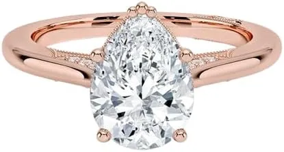 2 CT Pear Cut Cathedral Crown Moissanite Engagement Ring, Handmade Wedding Ring, Milgrain Tacori Promise Ring, Christmas Gift For Her In 10K/14K/18K Solid Gold & 925 Sterling Silver