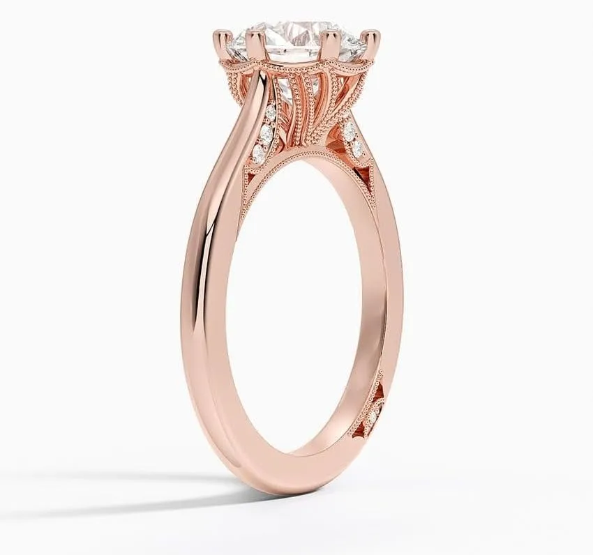 2 CT Round Cut Cathedral Crown Moissanite Engagement Ring, Handmade Wedding Ring, Milgrain Tacori Promise Ring, Christmas Gift For Her In 10K/14K/18K Solid Gold & 925 Sterling Silver