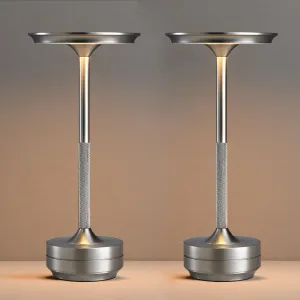 2 Pack Cordless Table Lamp Rechargeable, Outdoor Portable 5000mAh Battery Table Light, 3 Color Stepless Dimming LED Table Light with Memory Function, for Camping/Restaurant/Patio/Dinner/Bar (Silver)