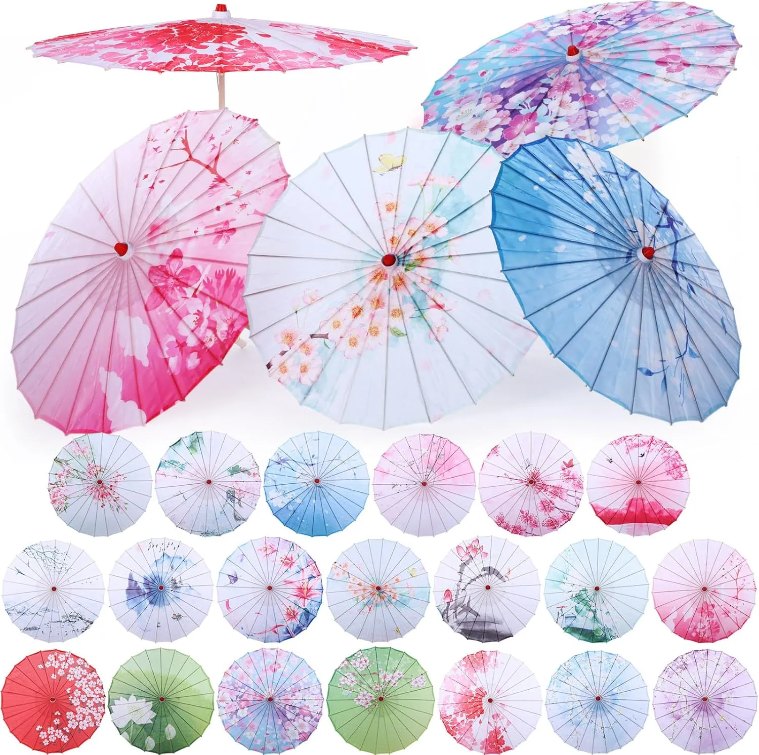 20 Pcs 32" Oiled Paper Umbrella Chinese Classical Umbrella Bulk Bamboo Silk Japanese Oiled Parasol Art Dance for Wedding Parties Photography Costumes Cosplay Decoration