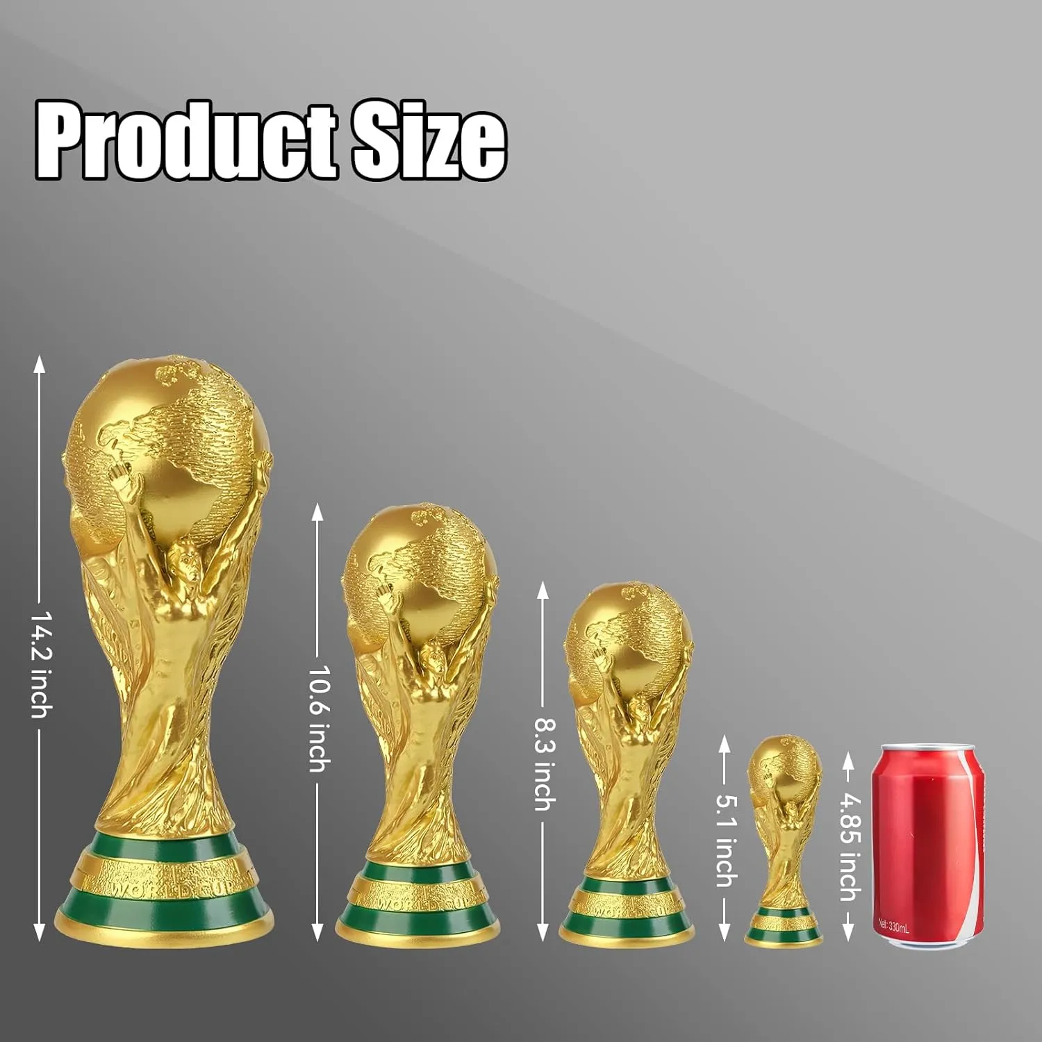 2022 World Cup Trophy Replica, Sports Fan Trophies Collection, Gold Resin Soccer Ball Trophy Desktop Decoration,5/8/10/14IN