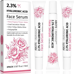 2.3% Hyaluronic Acid Serum for Face with 5% Rosa Rugosa Flower Water Deep Moisturizing Anti-Wrinkle (3Pack-Each 0.507 fl.oz | 15ml)