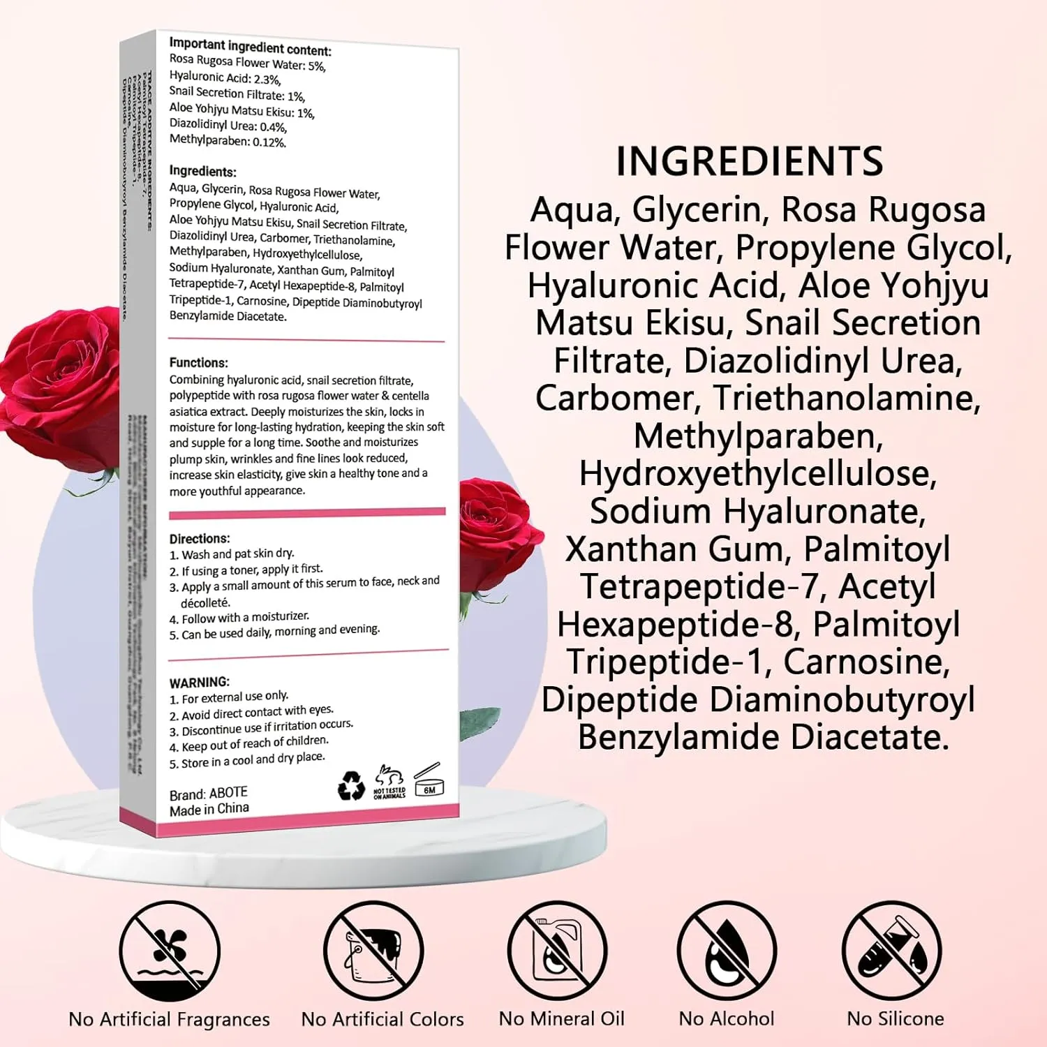 2.3% Hyaluronic Acid Serum for Face with 5% Rosa Rugosa Flower Water Deep Moisturizing Anti-Wrinkle (3Pack-Each 0.507 fl.oz | 15ml)