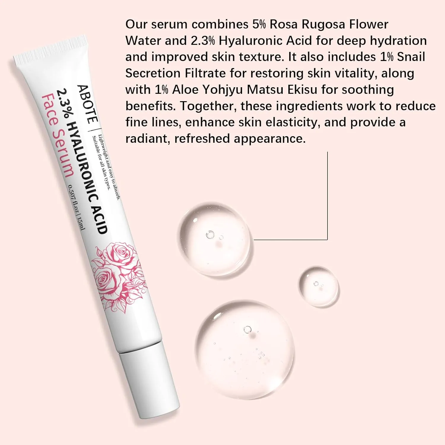 2.3% Hyaluronic Acid Serum for Face with 5% Rosa Rugosa Flower Water Deep Moisturizing Anti-Wrinkle (3Pack-Each 0.507 fl.oz | 15ml)