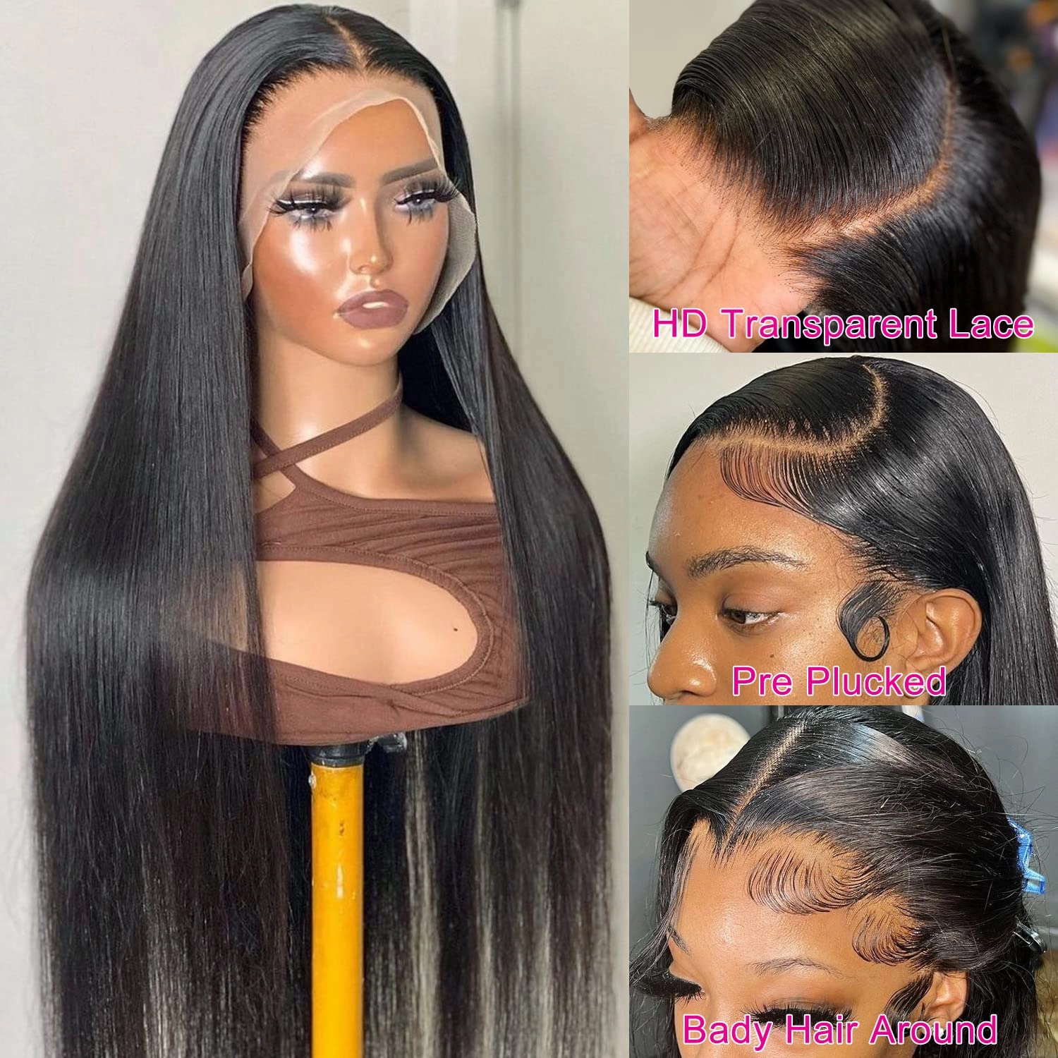 24 Inch Straight Frontal Wigs Human Hair 13x4 Lace Front Wigs Human Hair Straight 180% Glueless Lace Front Wigs human hair Pre Plucked Straight 13x4 HD Transparent Lace Wig