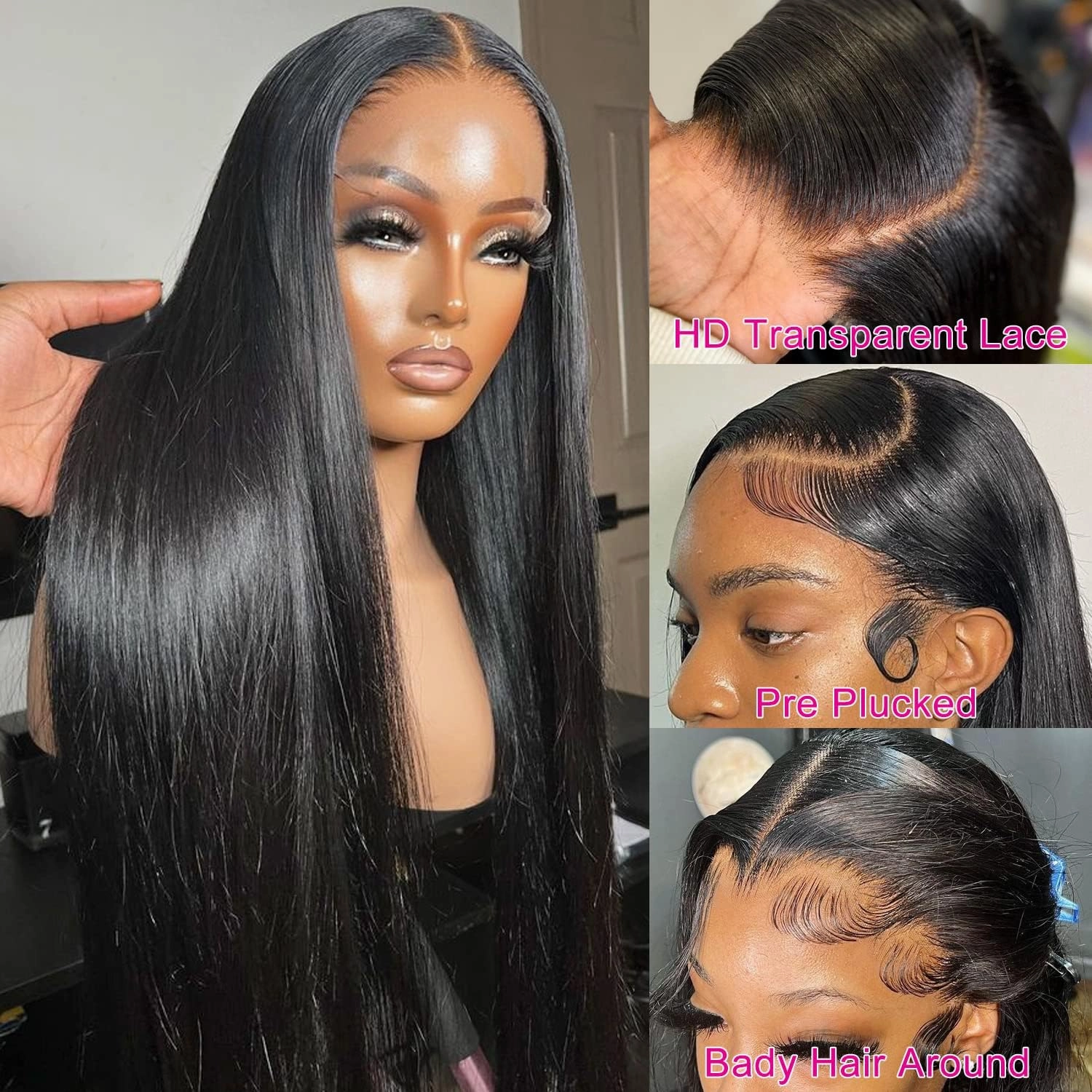 24 Inch Straight Frontal Wigs Human Hair 13x4 Lace Front Wigs Human Hair Straight 180% Glueless Lace Front Wigs human hair Pre Plucked Straight 13x4 HD Transparent Lace Wig