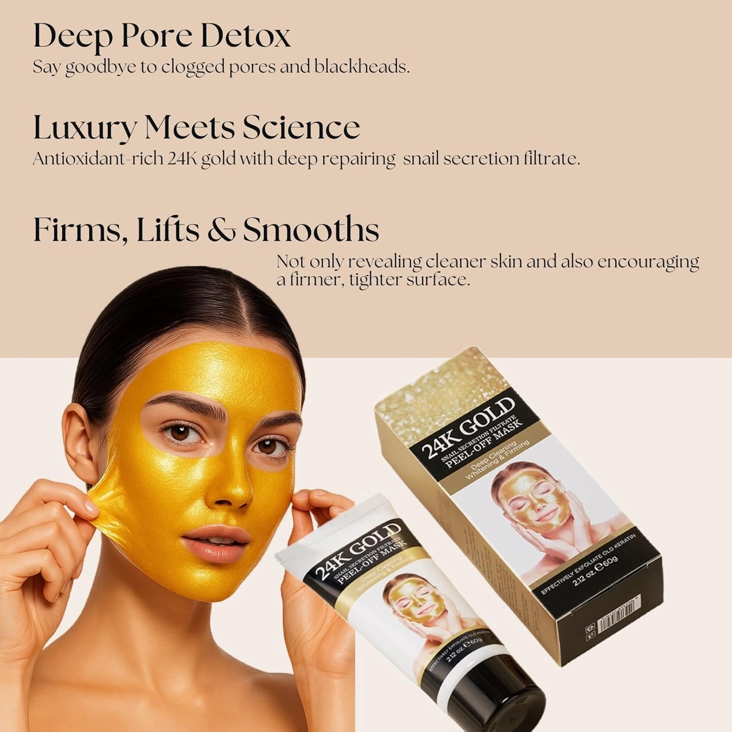 24K Gold Peel-Off Face Mask with Snail Secretion – Firming, Brightening, Blackhead Remover & Pore Cleanser – Anti-Aging Skincare for Women – Family-Friendly Gold Foil Mask for Glowing Skin, G05