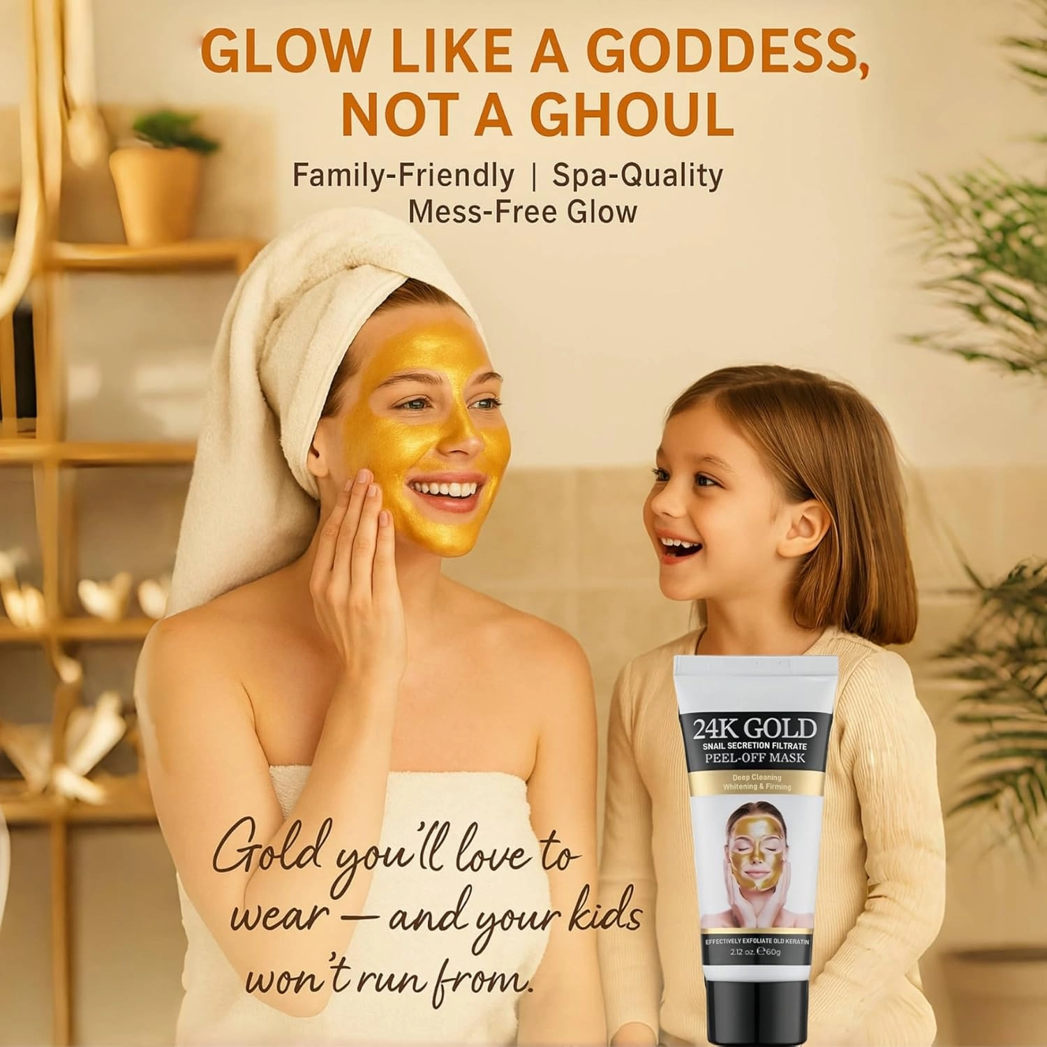 24K Gold Peel-Off Face Mask with Snail Secretion – Firming, Brightening, Blackhead Remover & Pore Cleanser – Anti-Aging Skincare for Women – Family-Friendly Gold Foil Mask for Glowing Skin, G05