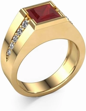 2.0ct Princess Cut Gemstone Rings for Men in Silver or 10K/14K/18K Solid Gold Black Onyx Ruby CZ Rings Wedding Band Promise Rings White Gold/Yellow Gold