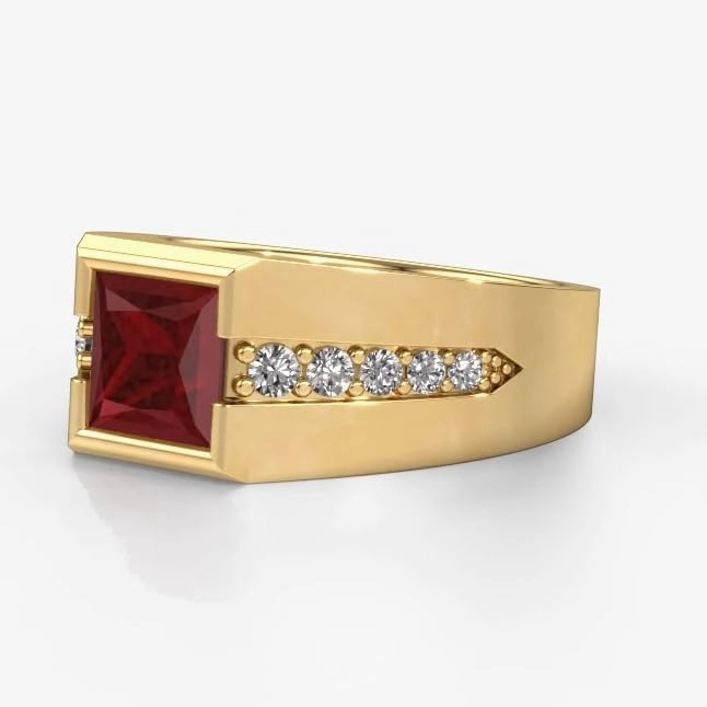 2.0ct Princess Cut Gemstone Rings for Men in Silver or 10K/14K/18K Solid Gold Black Onyx Ruby CZ Rings Wedding Band Promise Rings White Gold/Yellow Gold