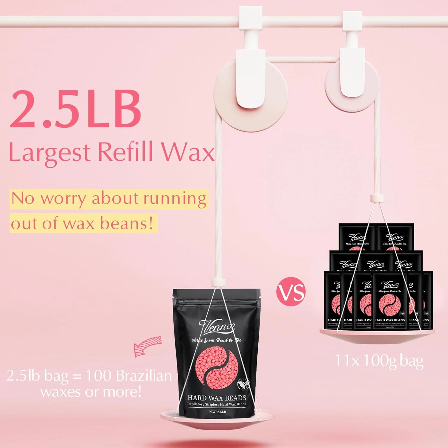 2.5lb Pink Rose Hard Wax Beads for Hair Removal - Gentle Hard Wax for Face, Bikini, and Brazilian Areas - Wax Refill for Full Body Professional Home Waxing