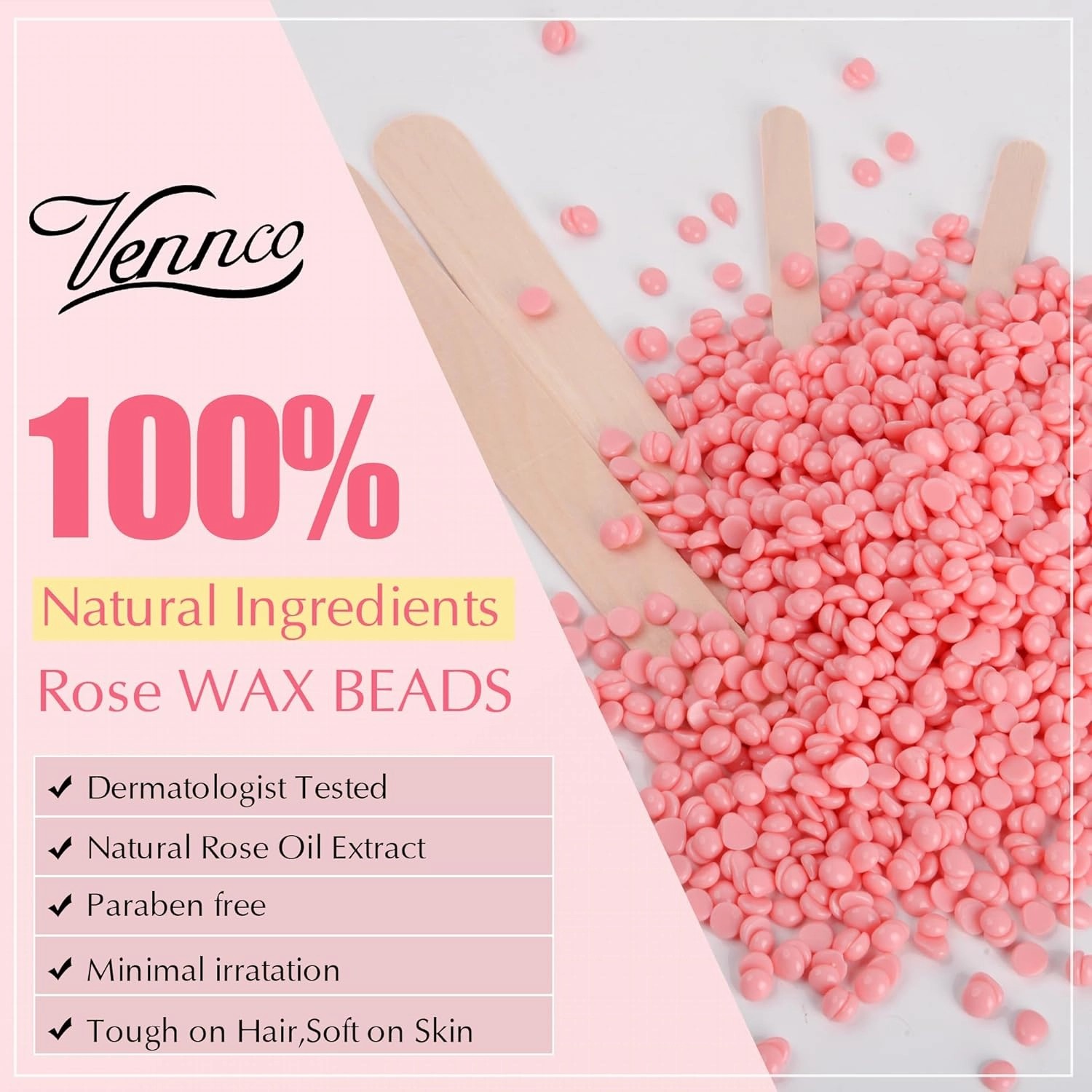 2.5lb Pink Rose Hard Wax Beads for Hair Removal - Gentle Hard Wax for Face, Bikini, and Brazilian Areas - Wax Refill for Full Body Professional Home Waxing