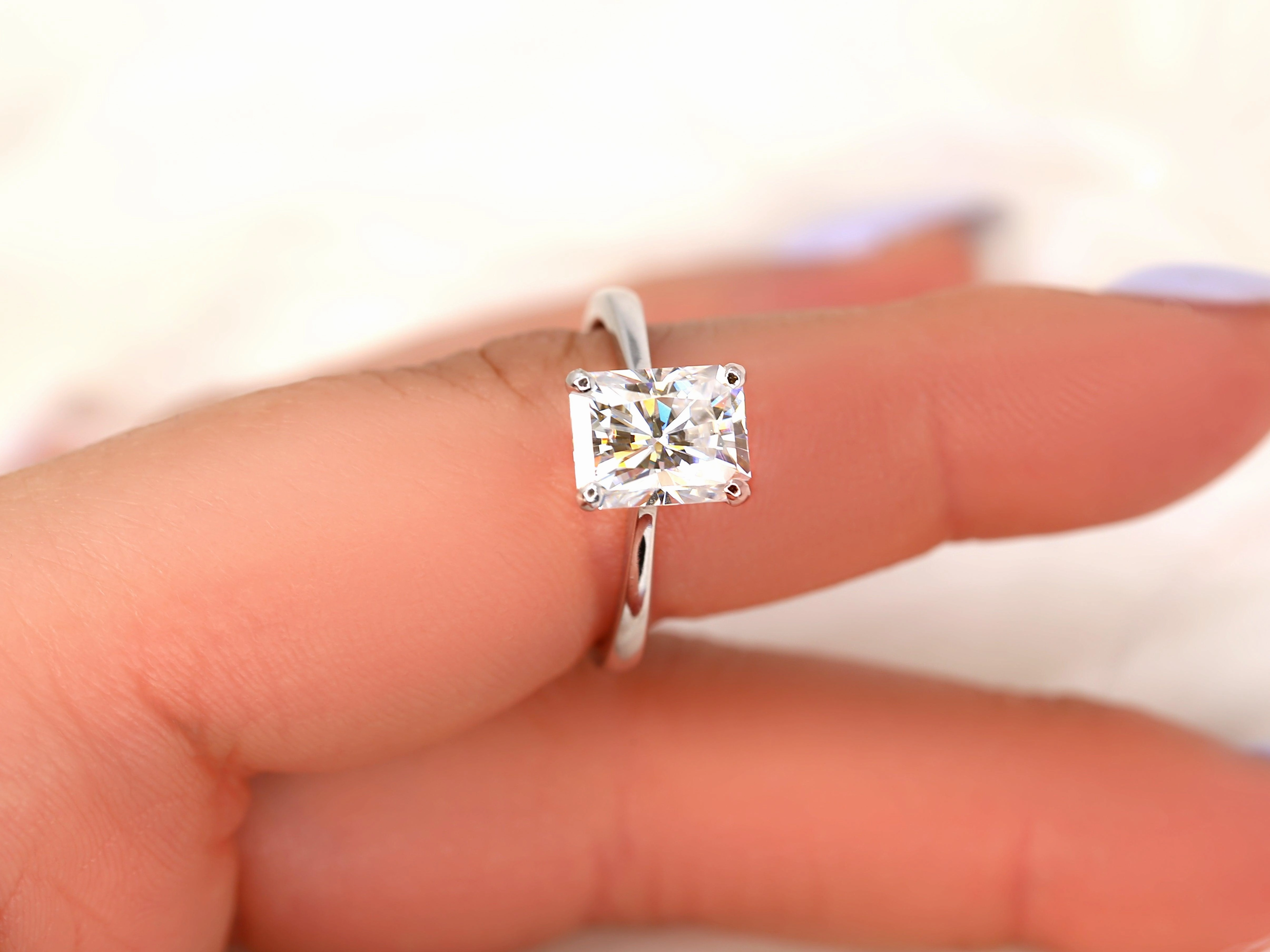 2.70ct Skinny Nancy 9x7mm 14kt Moissanite Cathedral Radiant Solitaire Ring
