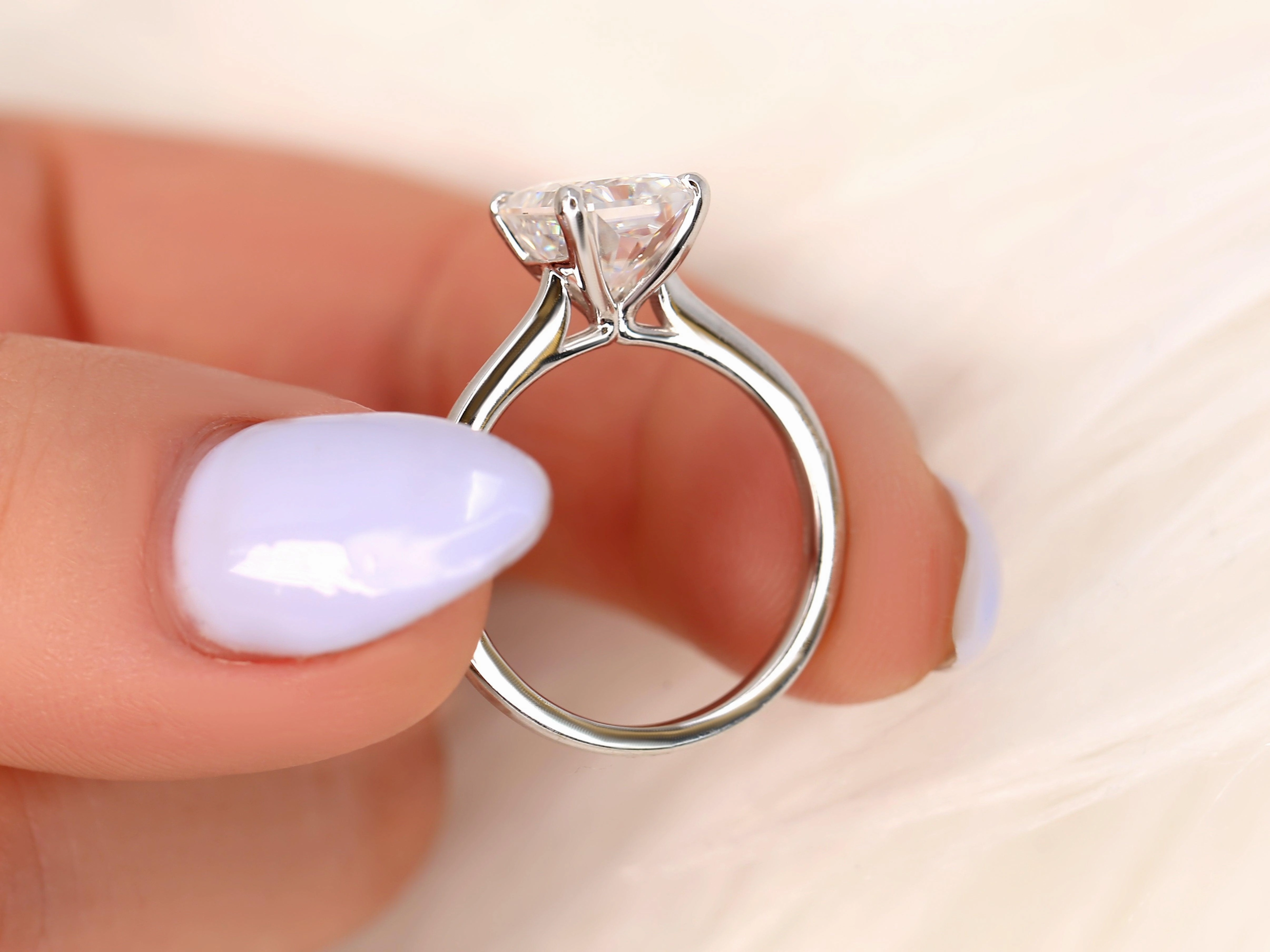 2.70ct Skinny Nancy 9x7mm 14kt Moissanite Cathedral Radiant Solitaire Ring
