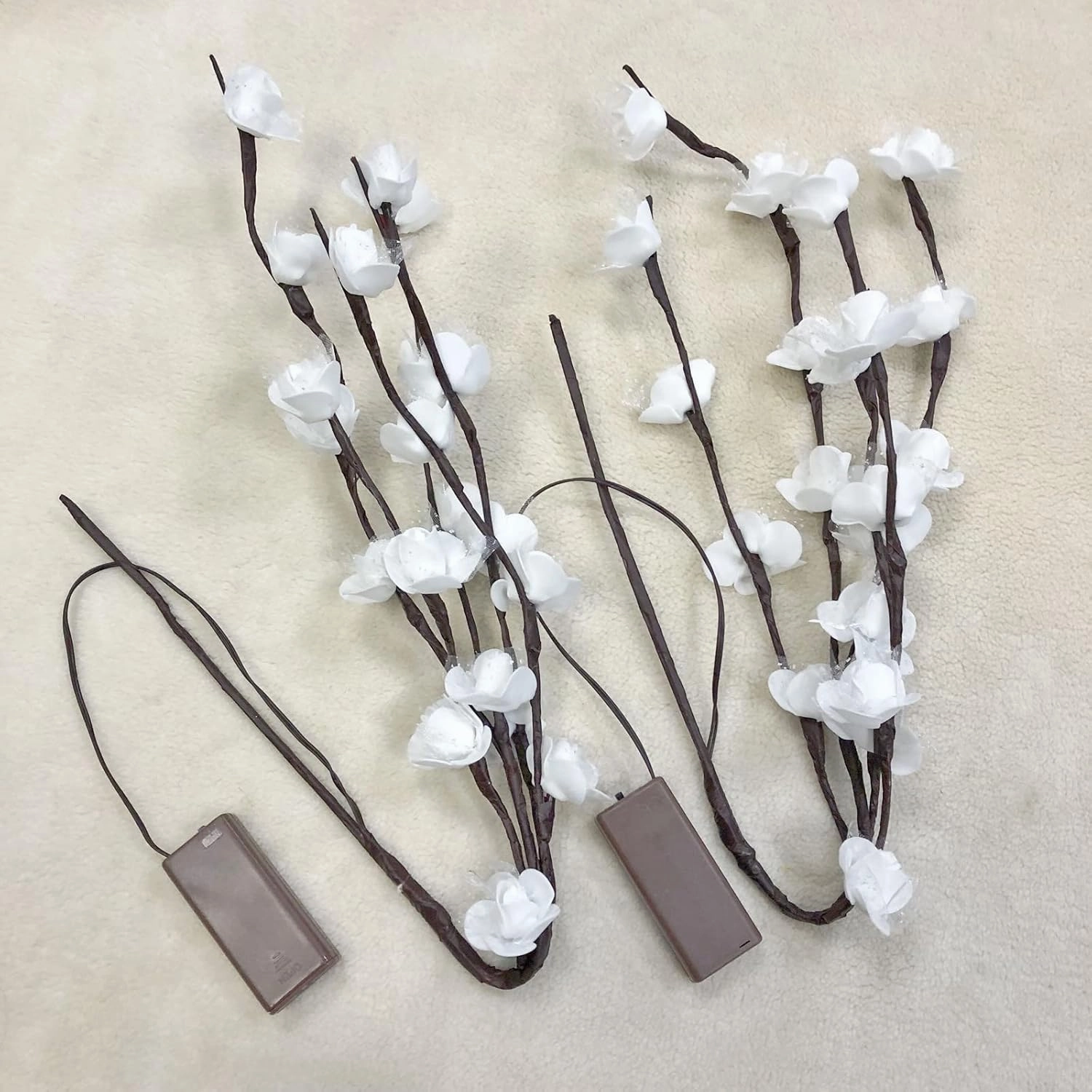 2 Pack Artificial Rose Led Flower Branch Decor, 20 Lighted Lace Rose Bouquet Tree Twig Lamp for Home Christmas Party Wedding Birthday Indoor Decor (White Rose)