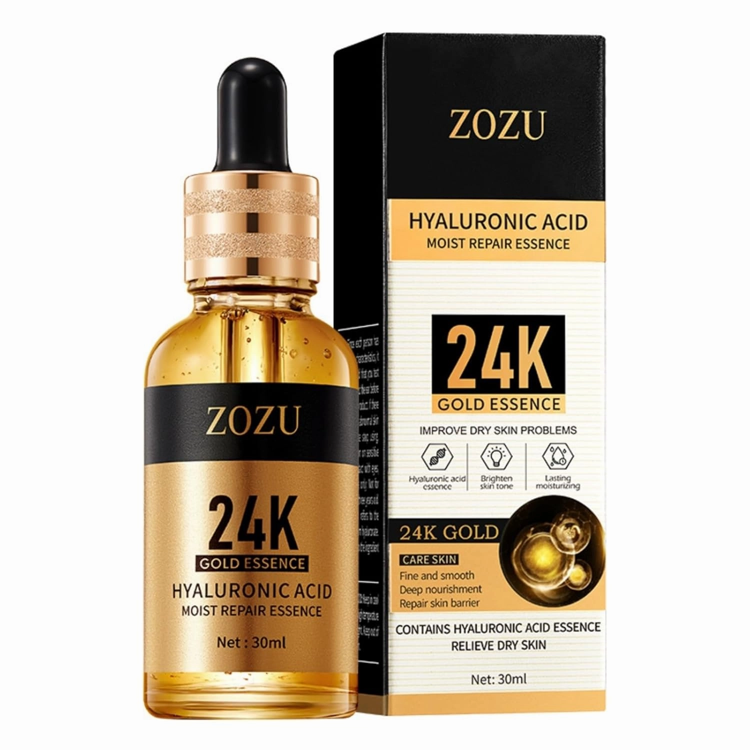 2 Pack For ZOZU Clear Moisturizing hydrating Serum,Face 24K Gold HA Serums,Facial Care,Soothing Skin,Brightens Skin Tone 30ml 1.0 FL OZ