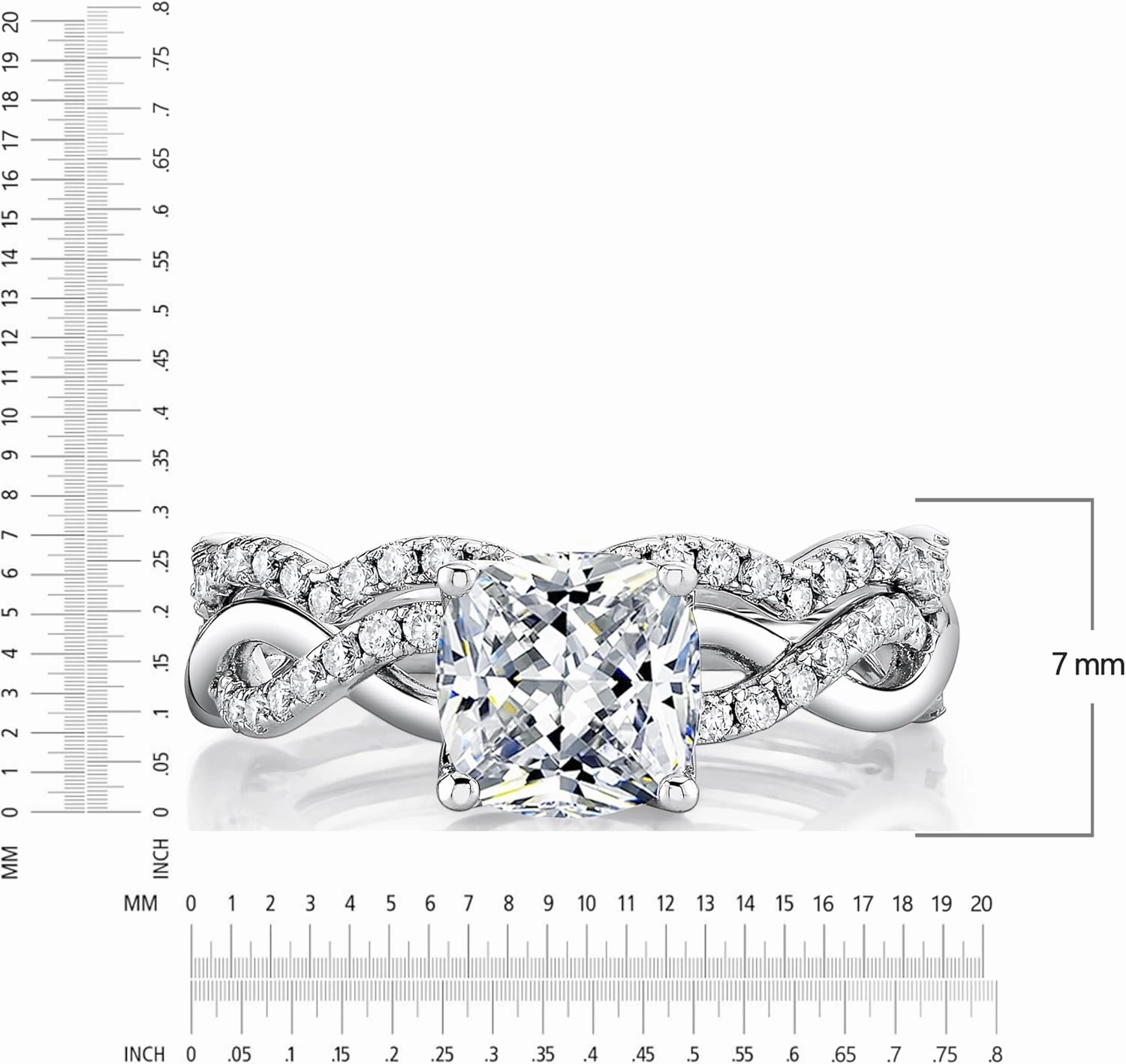 2Ct. Cushion Cut Moissanite Engagement Bridal Set Tulip Basket Setting Contoured Infinity Twist Wedding 18K White Gold Over Silver