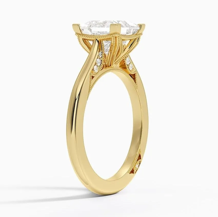 3 CT Princess Cut Cathedral Crown Moissanite Engagement Ring, Handmade Wedding Ring, Milgrain Tacori Promise Ring, Christmas Gift For Her In 10K/14K/18K Solid Gold & 925 Sterling Silver