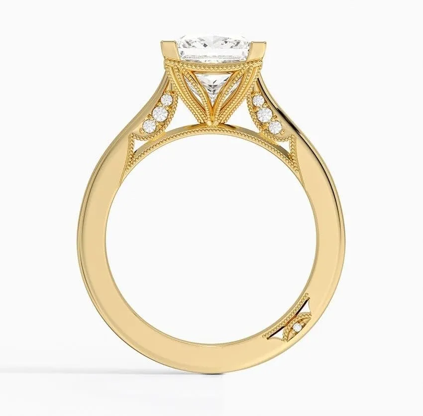 3 CT Princess Cut Cathedral Crown Moissanite Engagement Ring, Handmade Wedding Ring, Milgrain Tacori Promise Ring, Christmas Gift For Her In 10K/14K/18K Solid Gold & 925 Sterling Silver