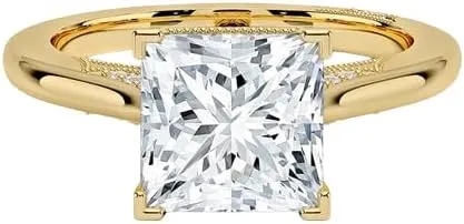 3 CT Princess Cut Cathedral Crown Moissanite Engagement Ring, Handmade Wedding Ring, Milgrain Tacori Promise Ring, Christmas Gift For Her In 10K/14K/18K Solid Gold & 925 Sterling Silver