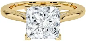 3 CT Princess Cut Cathedral Crown Moissanite Engagement Ring, Handmade Wedding Ring, Milgrain Tacori Promise Ring, Christmas Gift For Her In 10K/14K/18K Solid Gold & 925 Sterling Silver