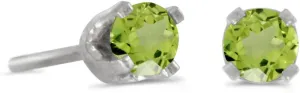 3 mm Petite Round Genuine Peridot Stud Earrings in 14k White Gold