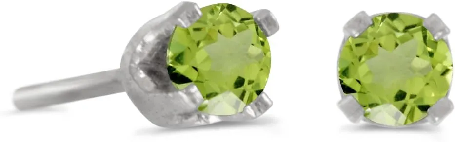 3 mm Petite Round Genuine Peridot Stud Earrings in 14k White Gold