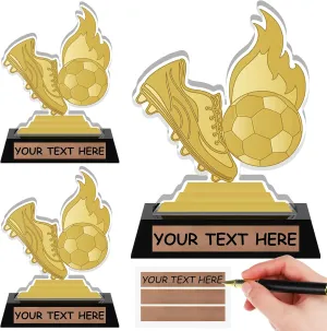 3 Pcs Acrylic Soccer Trophy Award with Gold Stickers 5.3" Sports Contest Trophy Plaques Sports Trophy Prize Gift Team Participation Trophies for Competition Prize