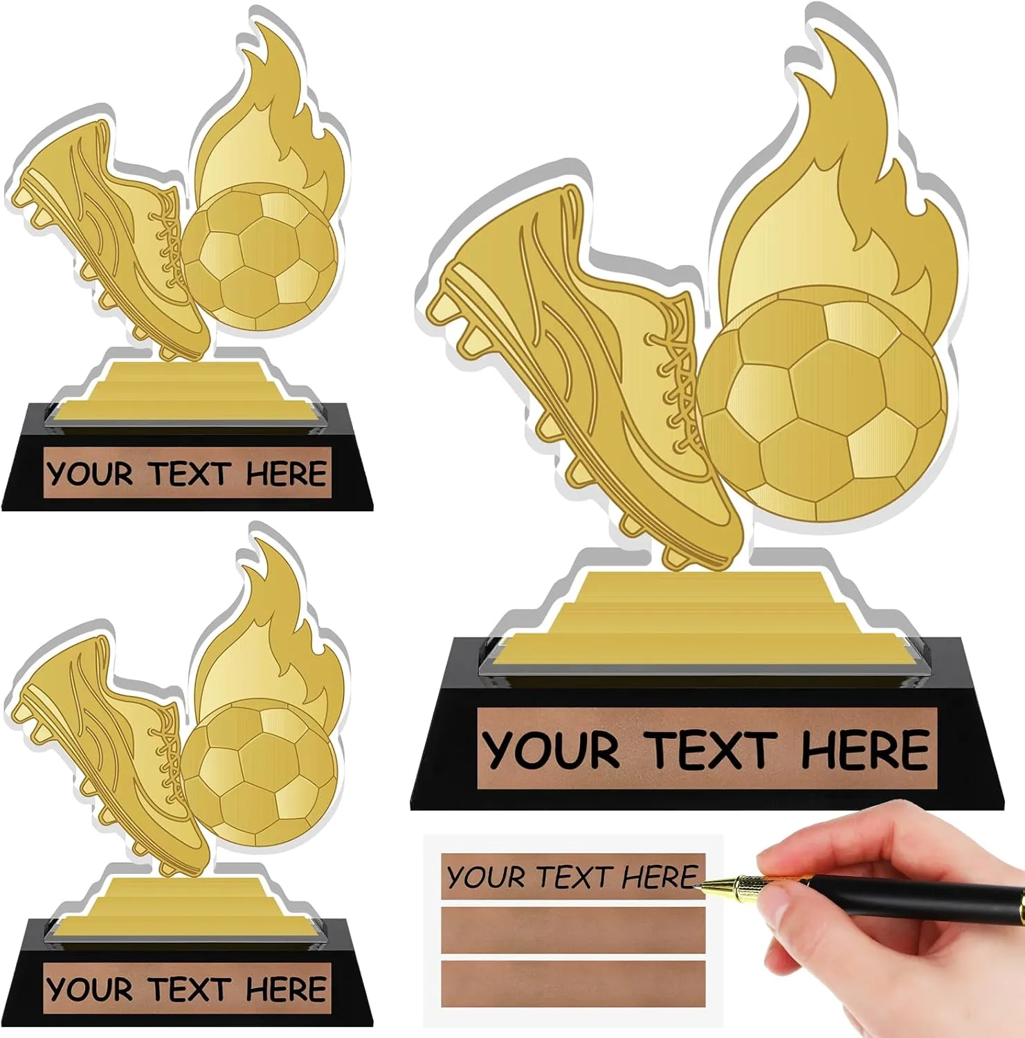 3 Pcs Acrylic Soccer Trophy Award with Gold Stickers 5.3" Sports Contest Trophy Plaques Sports Trophy Prize Gift Team Participation Trophies for Competition Prize