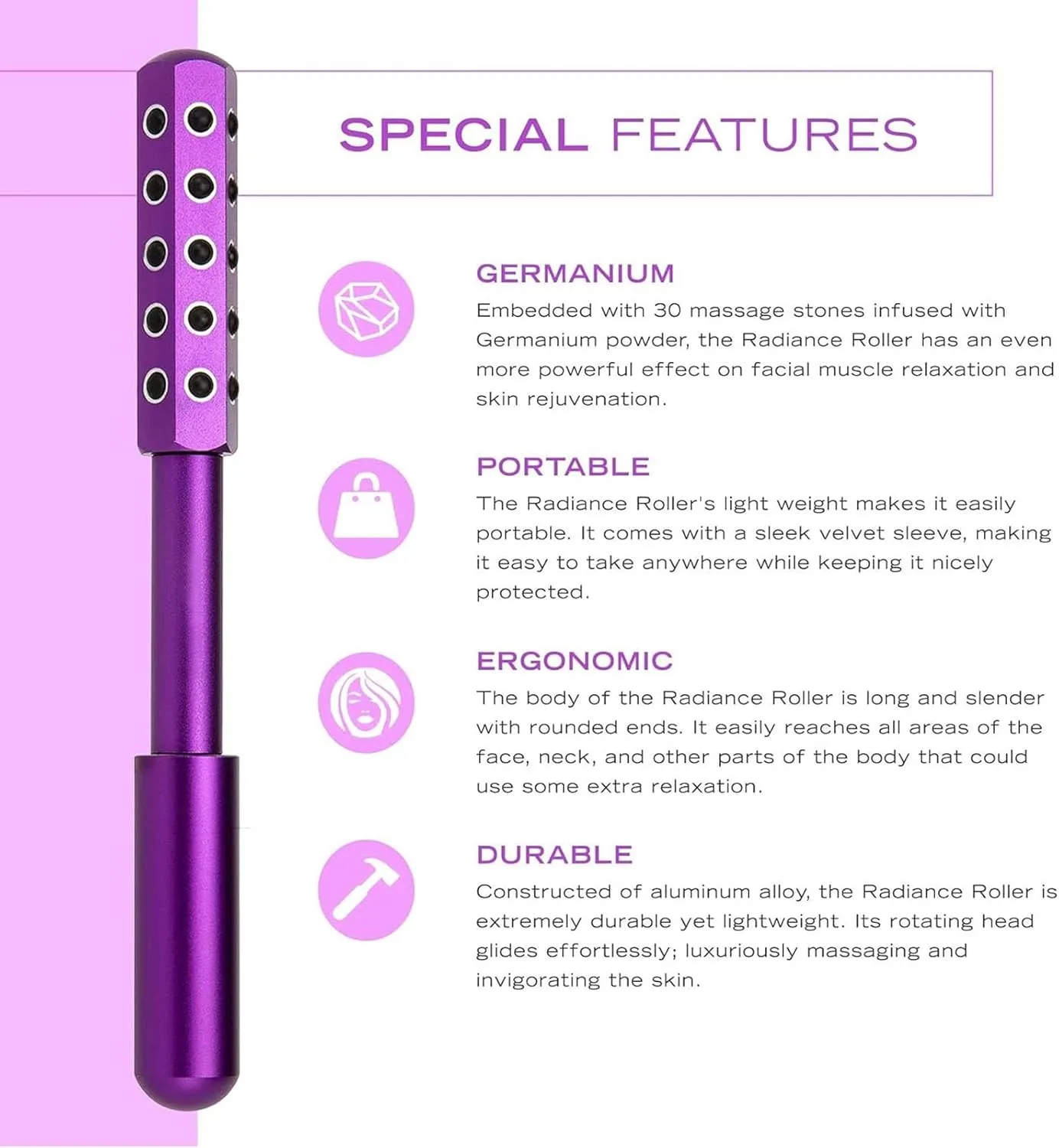 30 Grains Germanium Arrily Face Roller, Elarique Face Roller Lymphatic Drainage, Cooling & Sculpting, Portable with Ergonomic Handle, for All Skincare (Gold)