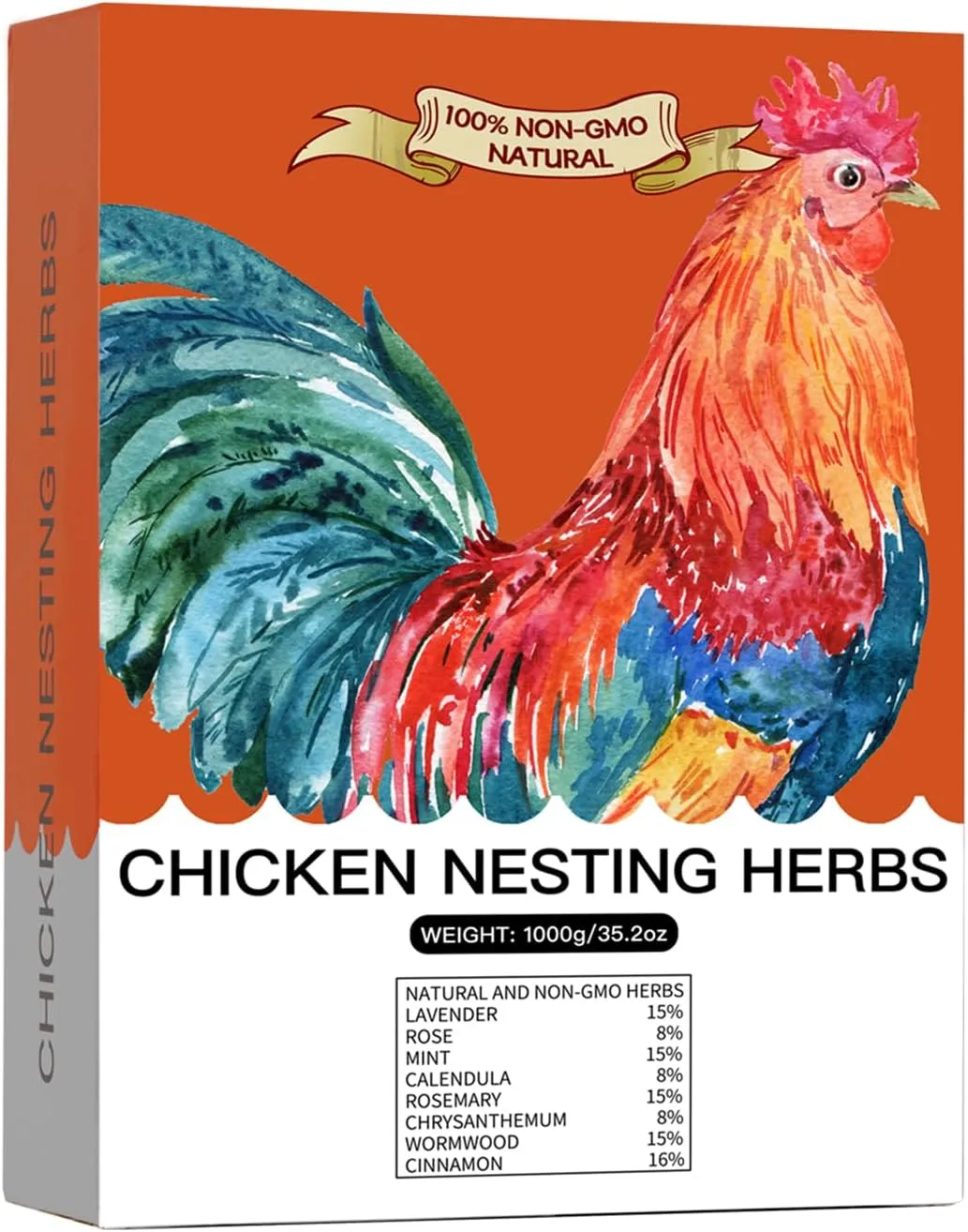 35 Oz Chicken Nesting Herbs Flowers Coop Refresher 2.2lb Premixed 8 Dried Herbs Natural Nesting Box Herbs for Chicken Coop Freshness Promote Egg Laying Help Coop Smell Box Packaging