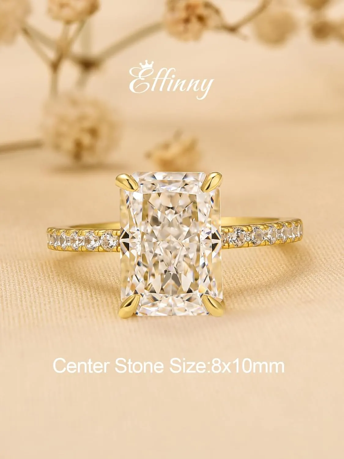 3.5/7.0ct Radiant Cut Engagement Ring for Women,Yellow Gold Plated Sterling Silver Simulated Diamond Promise Ring