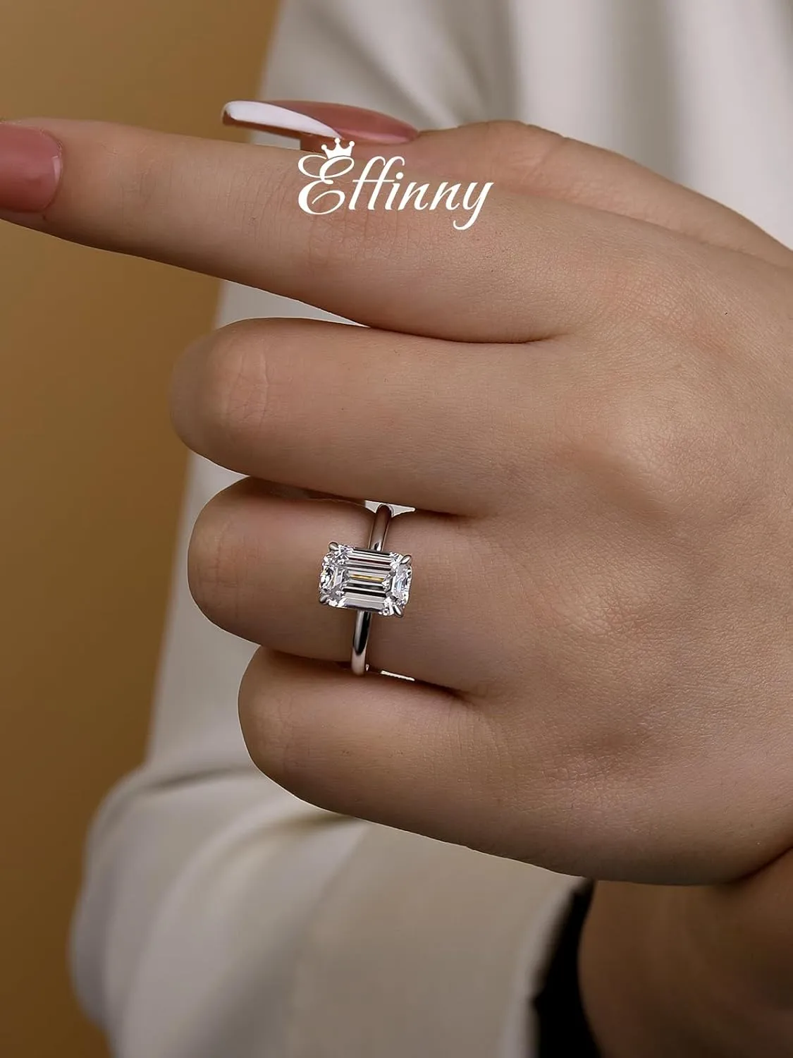 3.5ct Solitaire Elongated Emerald Cut Engagement Ring for Women,Sterling Silver Simulated Diamond Promise Ring