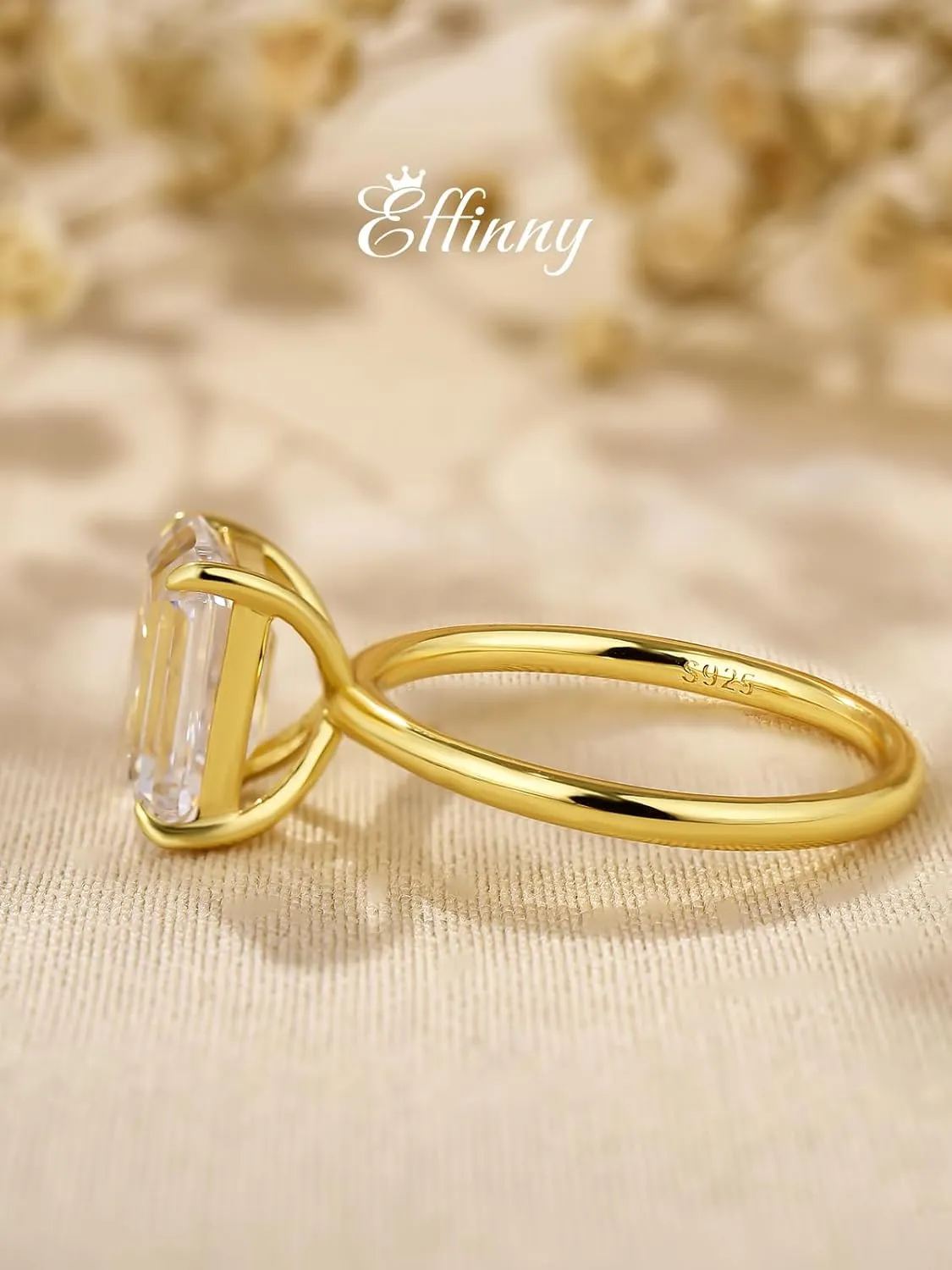 3.5ct Solitaire Elongated Emerald Cut Engagement Ring for Women,Sterling Silver Simulated Diamond Promise Ring
