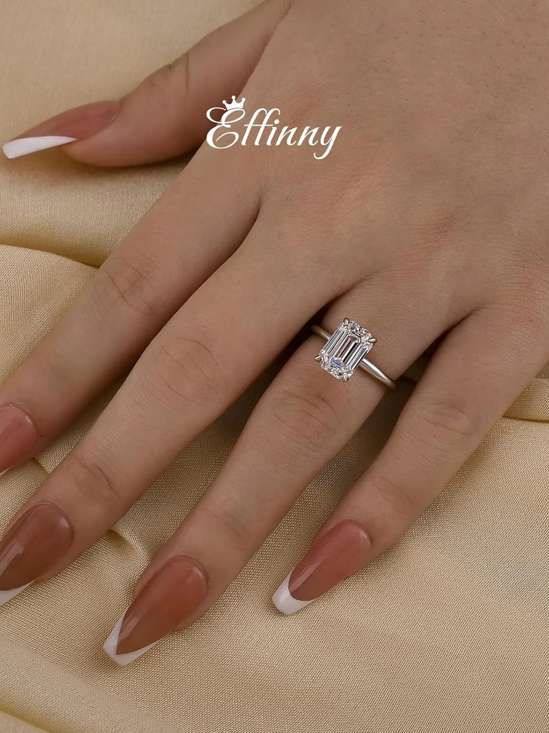 3.5ct Solitaire Elongated Emerald Cut Engagement Ring for Women,Sterling Silver Simulated Diamond Promise Ring