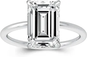 3.5ct Solitaire Elongated Emerald Cut Engagement Ring for Women,Sterling Silver Simulated Diamond Promise Ring