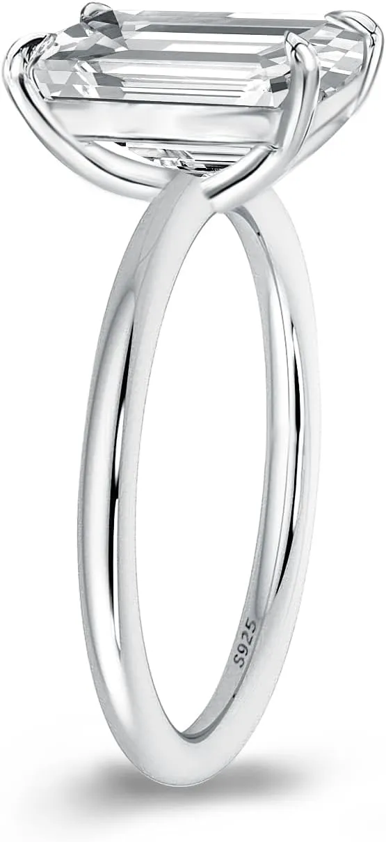 3.5ct Solitaire Elongated Emerald Cut Engagement Ring for Women,Sterling Silver Simulated Diamond Promise Ring