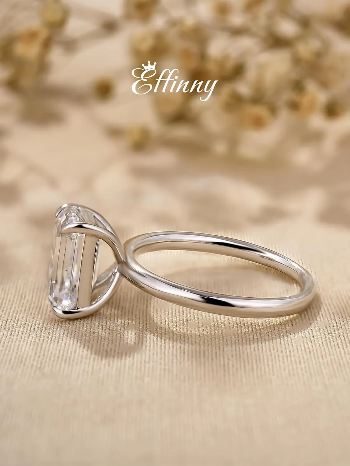 3.5ct Solitaire Elongated Emerald Cut Engagement Ring for Women,Sterling Silver Simulated Diamond Promise Ring