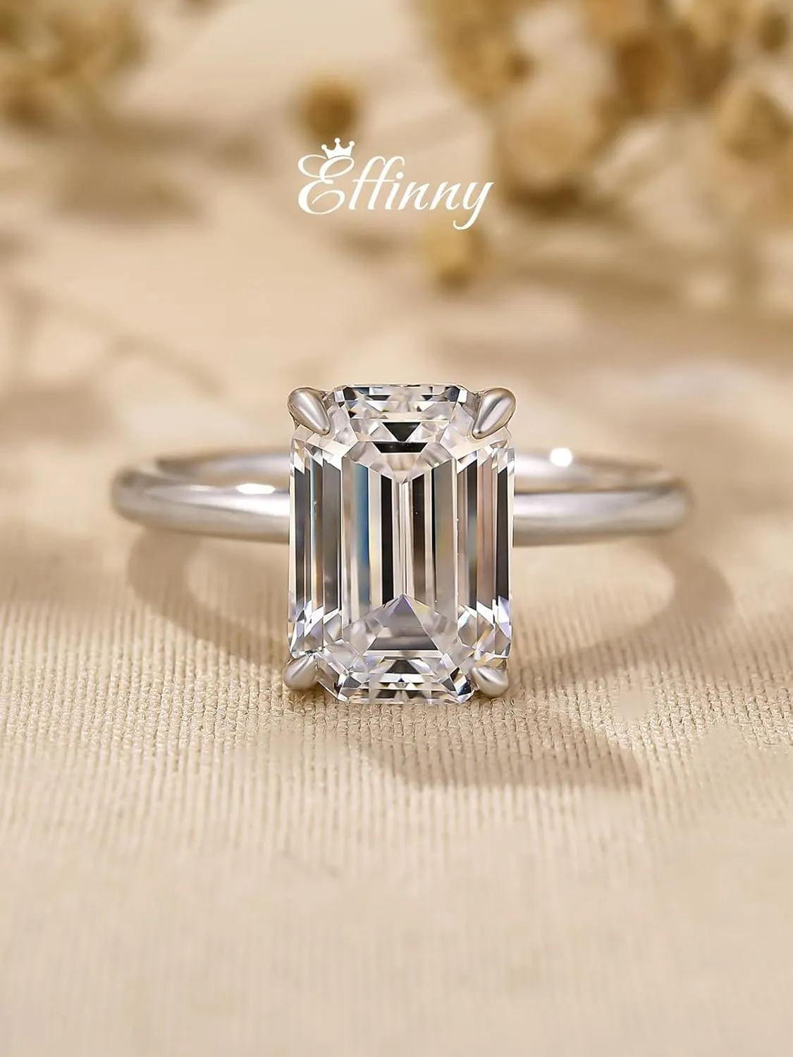 3.5ct Solitaire Elongated Emerald Cut Engagement Ring for Women,Sterling Silver Simulated Diamond Promise Ring
