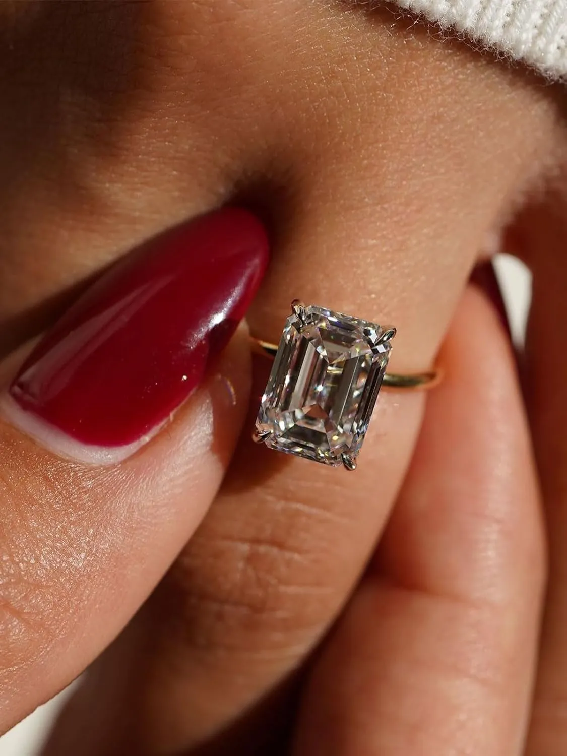 3.5ct Solitaire Elongated Emerald Cut Engagement Ring for Women,Sterling Silver Simulated Diamond Promise Ring