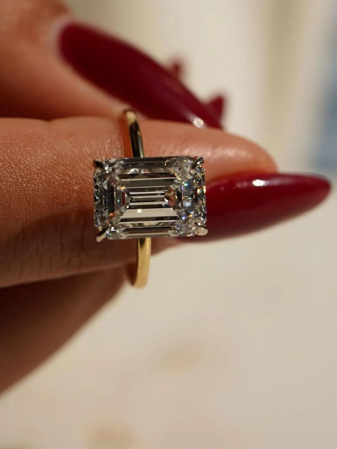 3.5ct Solitaire Elongated Emerald Cut Engagement Ring for Women,Sterling Silver Simulated Diamond Promise Ring