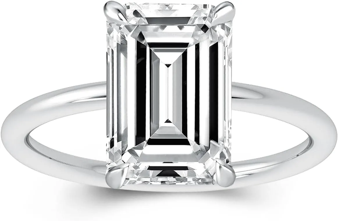 3.5ct Solitaire Elongated Emerald Cut Engagement Ring for Women,Sterling Silver Simulated Diamond Promise Ring