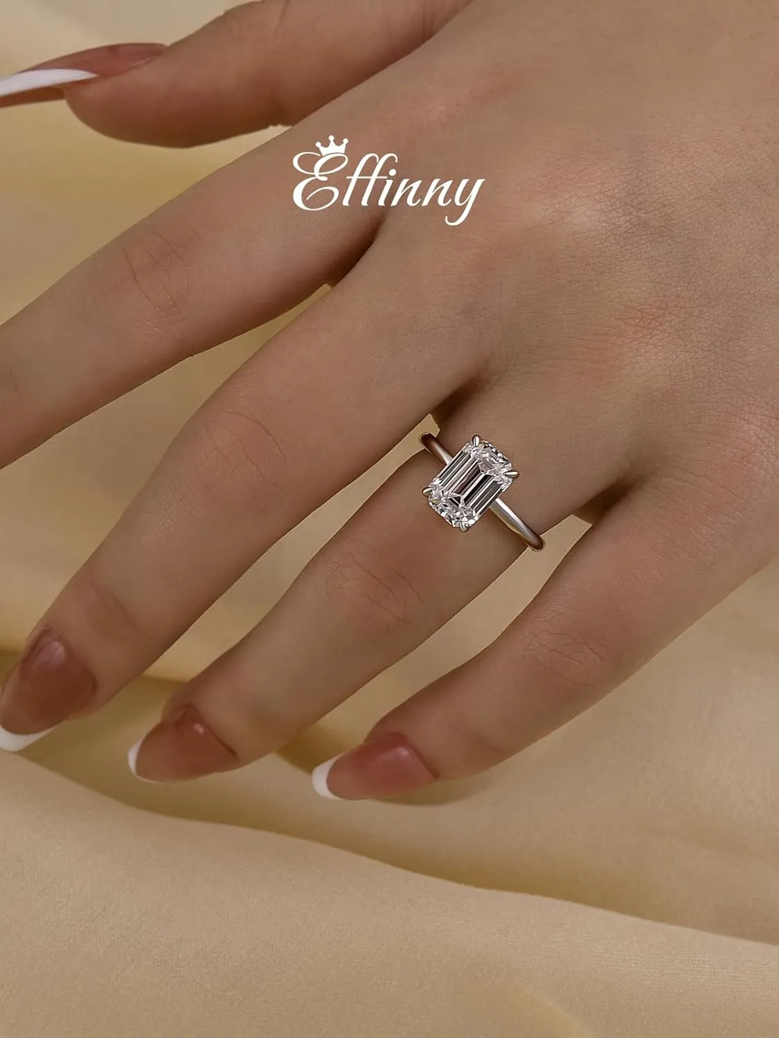 3.5ct Solitaire Elongated Emerald Cut Engagement Ring for Women,Sterling Silver Simulated Diamond Promise Ring
