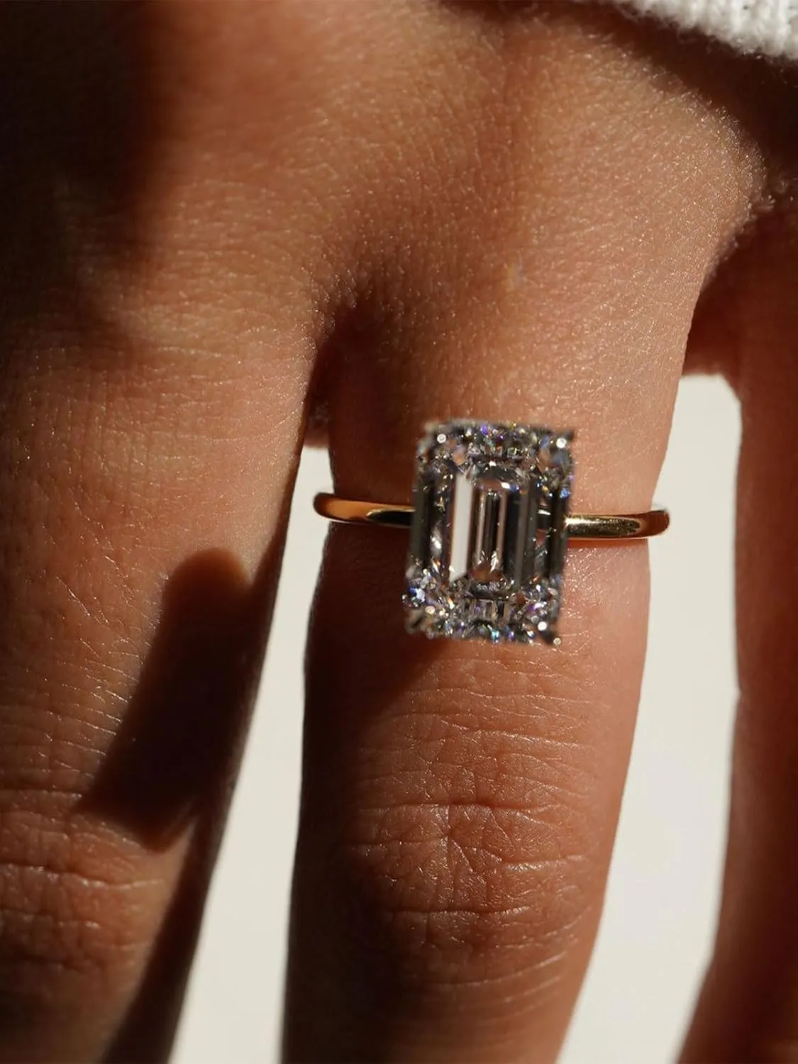 3.5ct Solitaire Elongated Emerald Cut Engagement Ring for Women,Sterling Silver Simulated Diamond Promise Ring