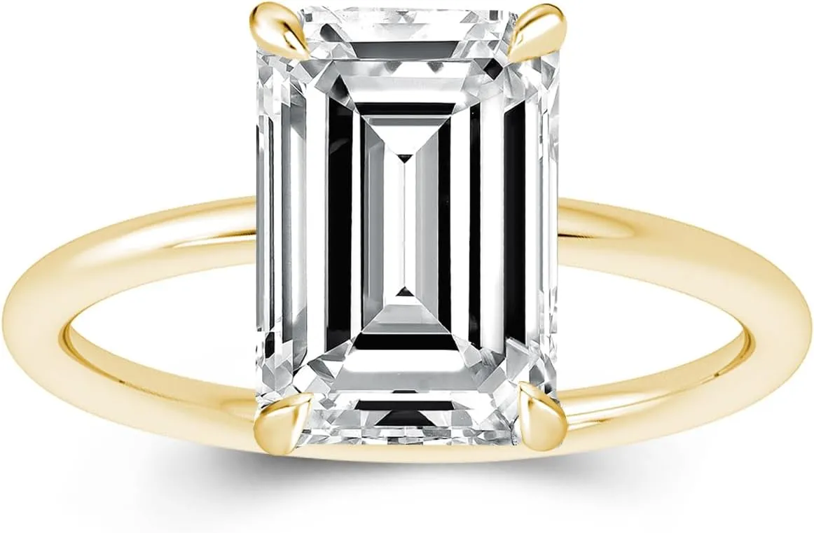 3.5ct Solitaire Elongated Emerald Cut Engagement Ring for Women,Sterling Silver Simulated Diamond Promise Ring