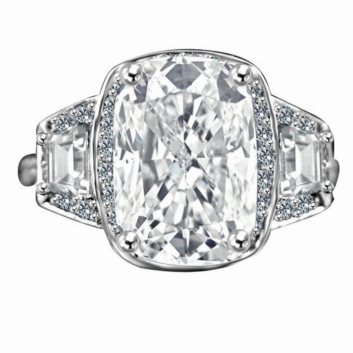 3.5CT Cushion Diamond Veneer Cubic Zirconia 14K Gold Ring. 635R71567K